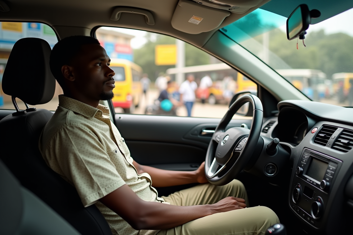 Conducteur africain en SUV dans Nairobi dynamique