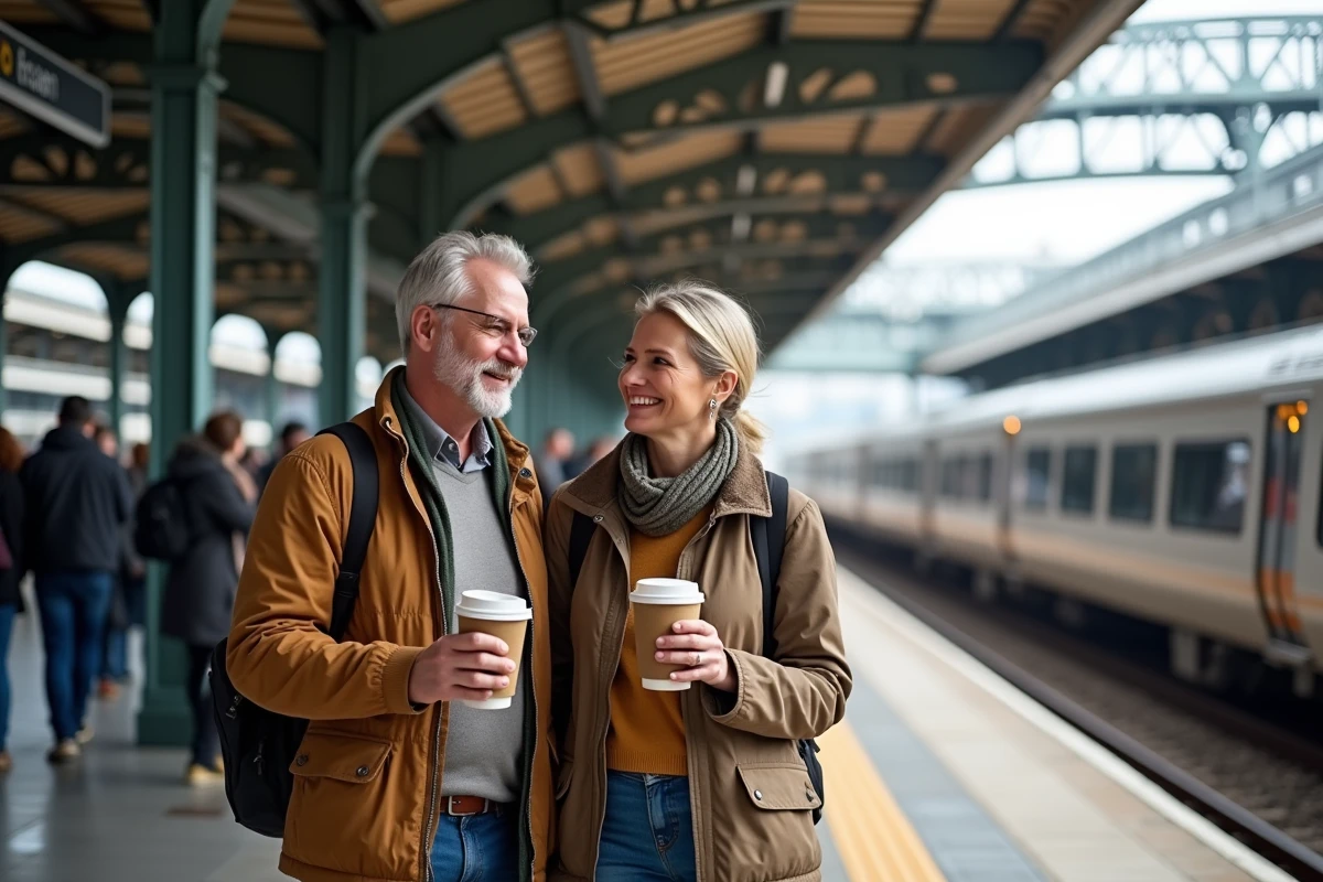 Couple souriant sur la plateforme de Lyon