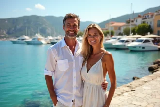Couple souriant sur la promenade de Porto Cervo
