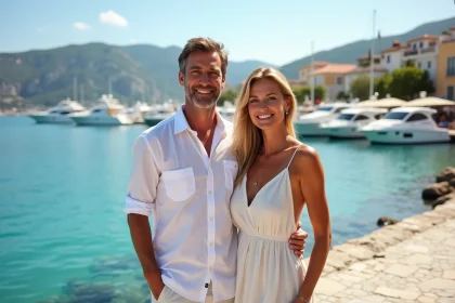 Couple souriant sur la promenade de Porto Cervo