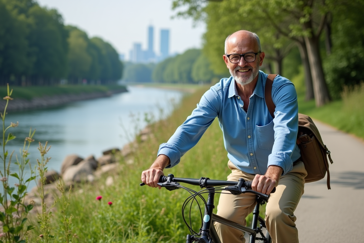 Homme à vélo sur un chemin au bord de la rivière