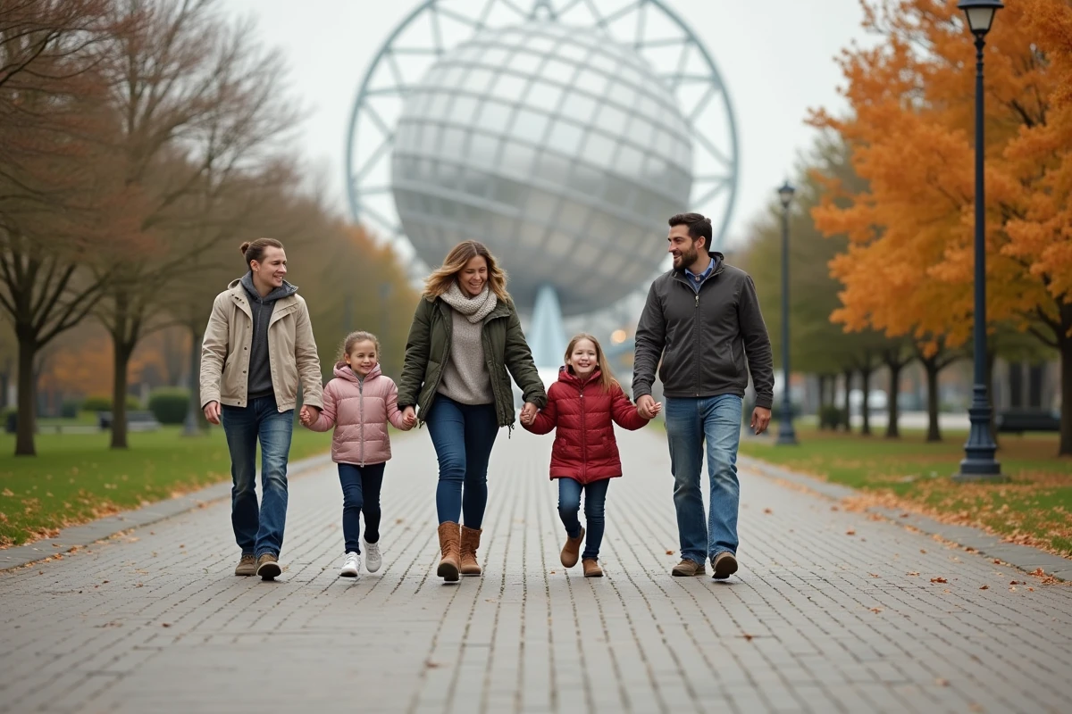 Famille marchant dans un parc à Queens