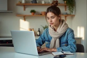 Jeune femme en denim préparant son voyage à la maison