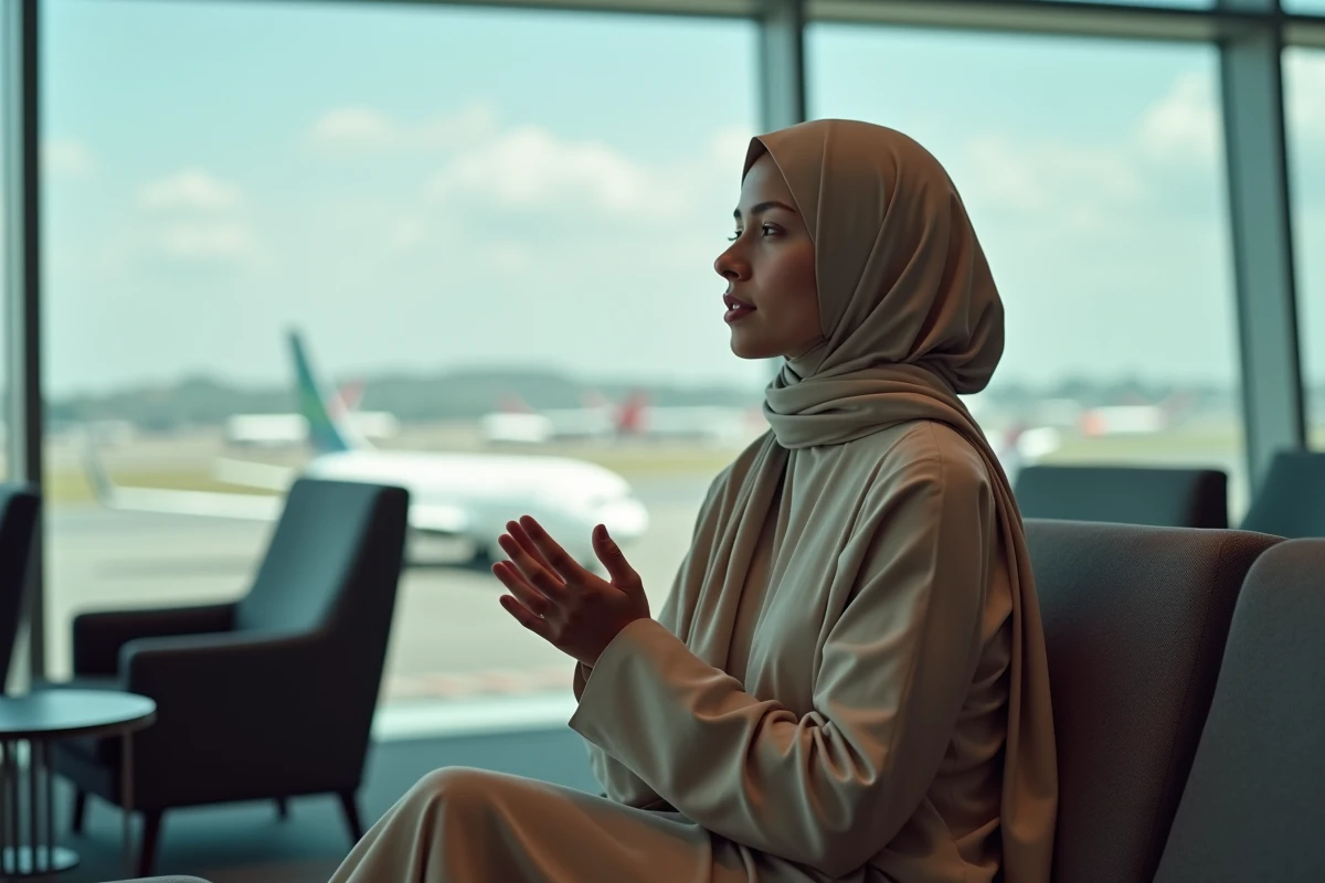 Jeune femme priant dans un salon d