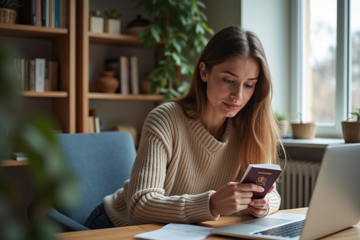 Jeune femme vérifiant la validité de son passeport