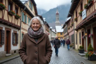 Femme souriante dans le village d Oberammergau