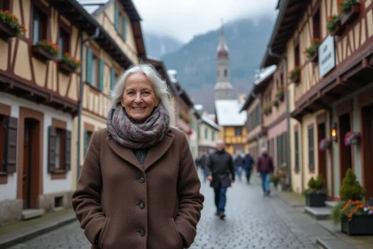 Femme souriante dans le village d Oberammergau