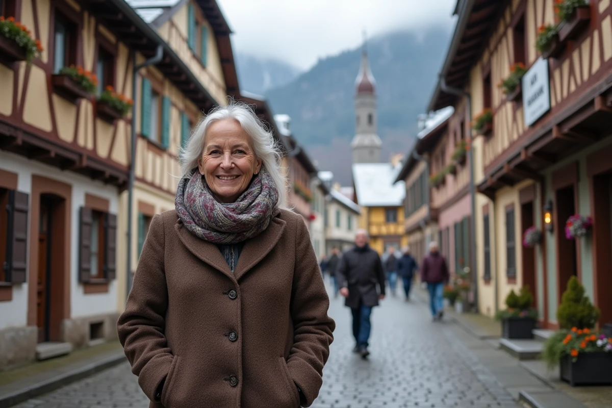 Femme souriante dans le village d Oberammergau