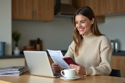 Femme souriante avec billet et passeport pour voyage