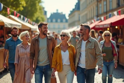 Groupe divers d adultes et familles lors d un festival en France