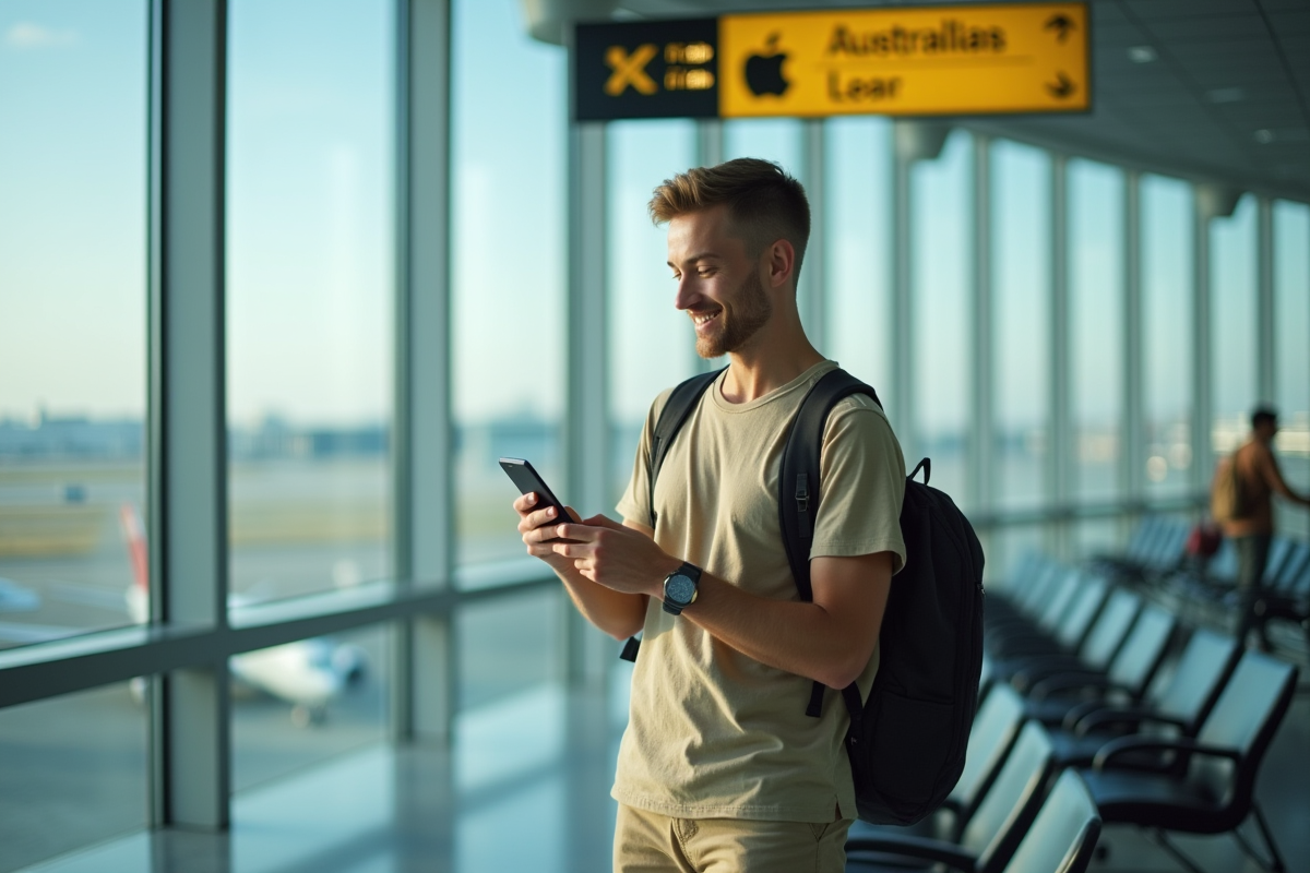 Homme souriant vérifiant son téléphone à l