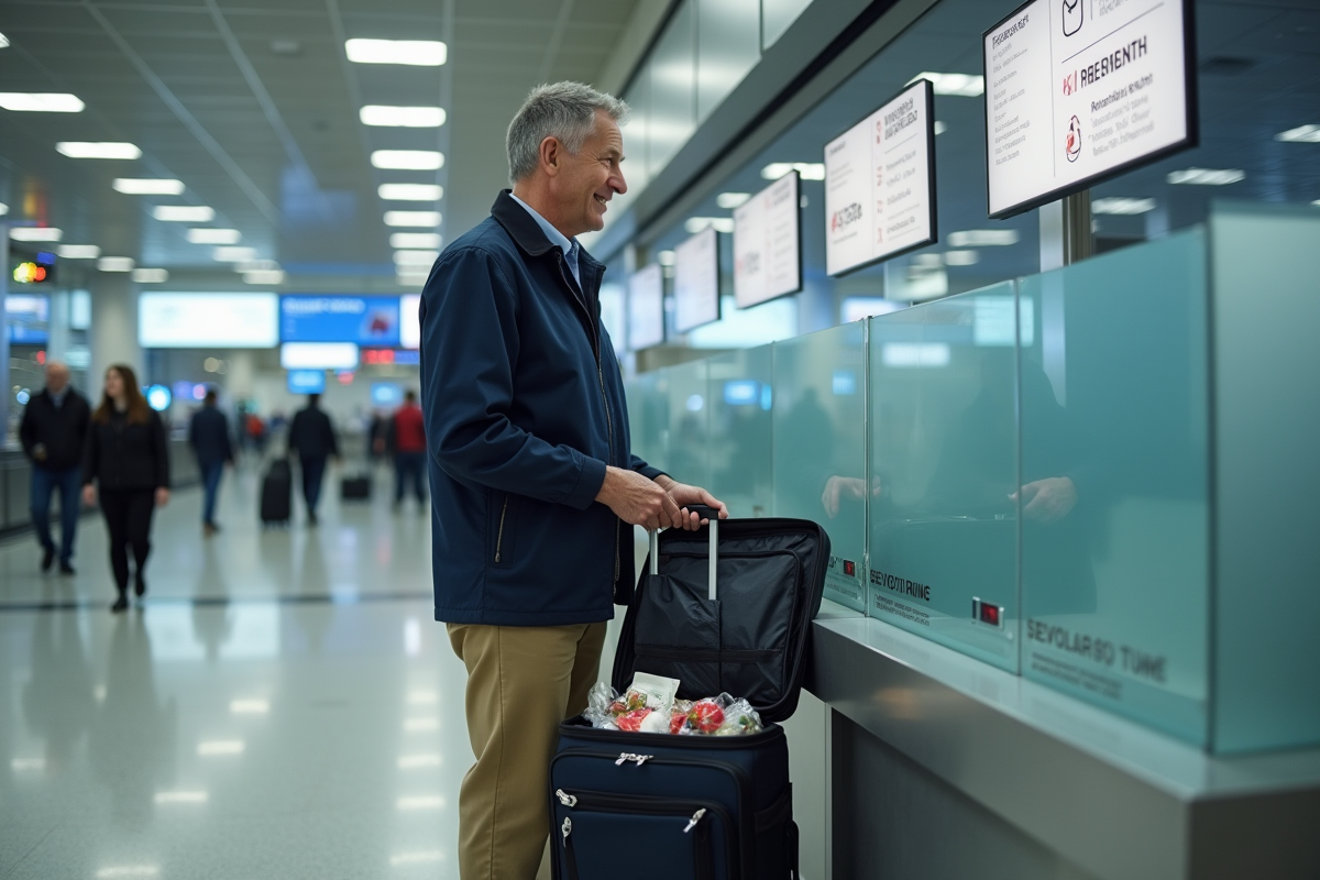 Homme en veste marine contrôle douane à l'aéroport