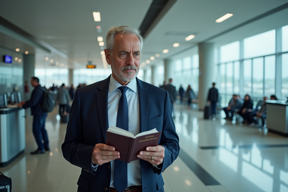 Homme d'affaires avec passeport à l'aéroport
