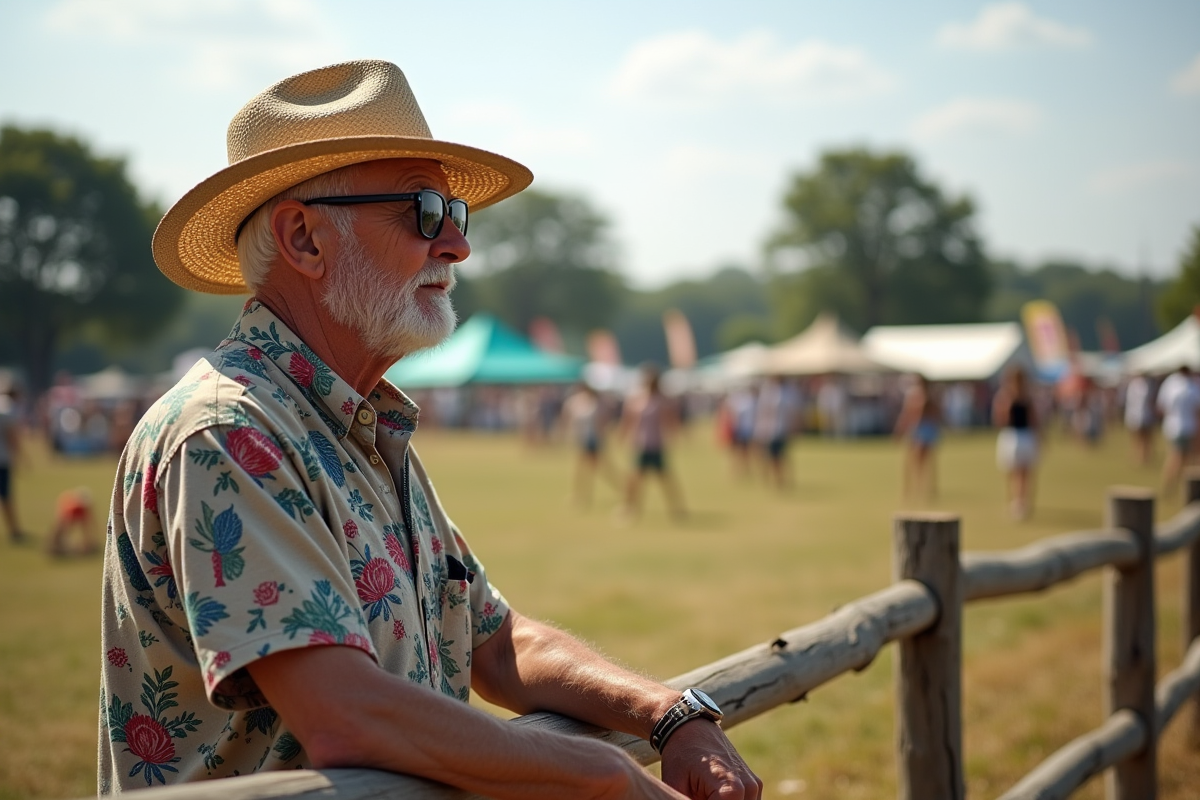 Homme d age mûr regardant le festival dans la campagne bretonne