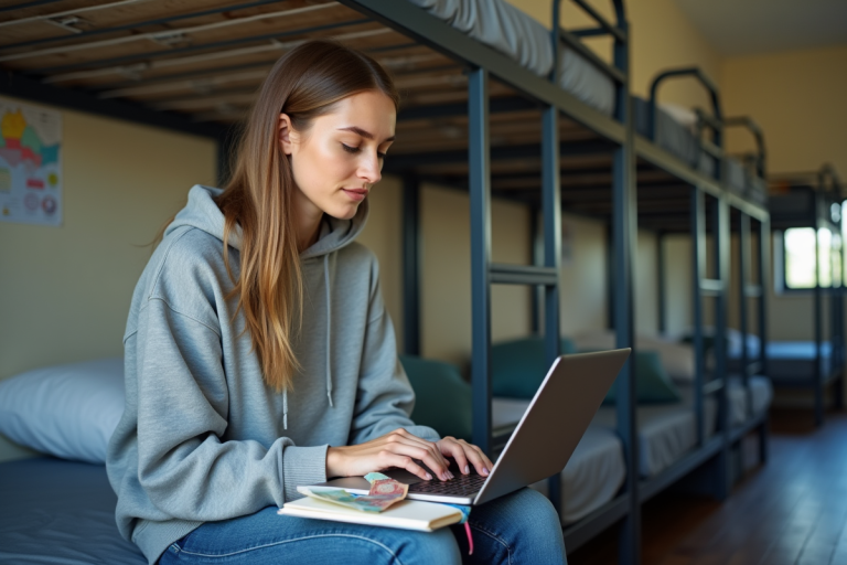 Jeune femme en hoodie planifiant son voyage en Australie