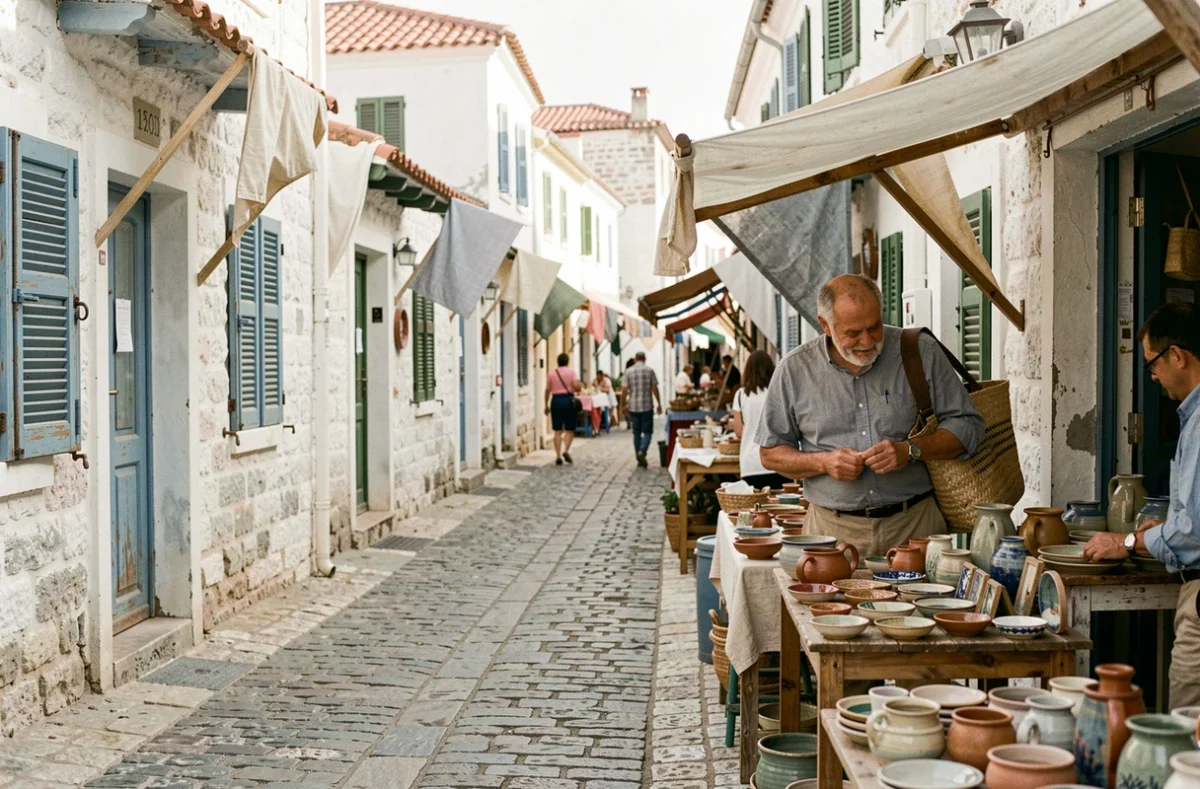 Visiteur explorant le marché traditionnel de Thessalonique en Macédoine grecque