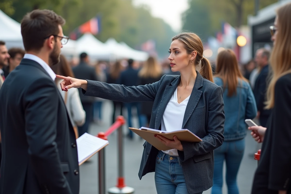 Organisatrice d evenement pointant vers l entrée du site