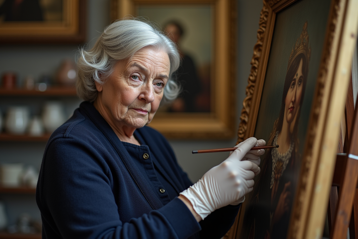 Conservatrice restaurant une peinture dans un atelier