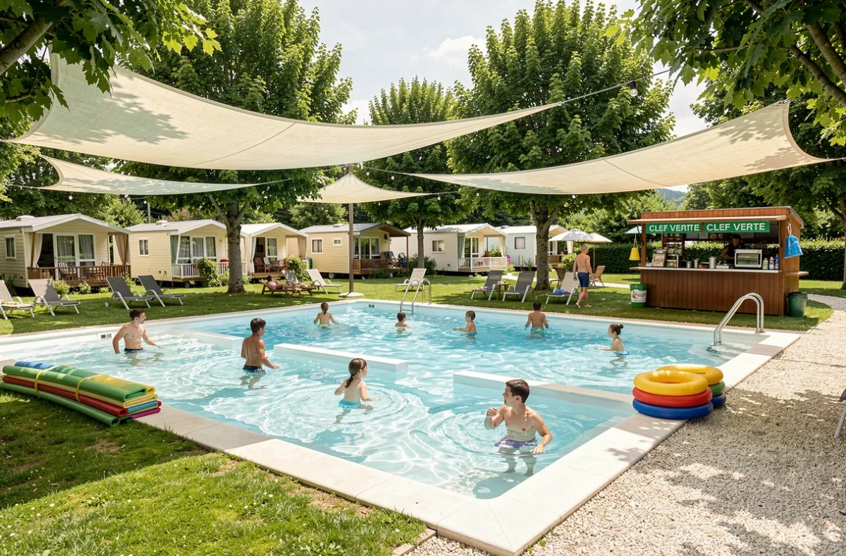 Camping Sandaya labellisé Clef Verte en Auvergne-Rhône-Alpes avec grand complexe de piscines extérieures