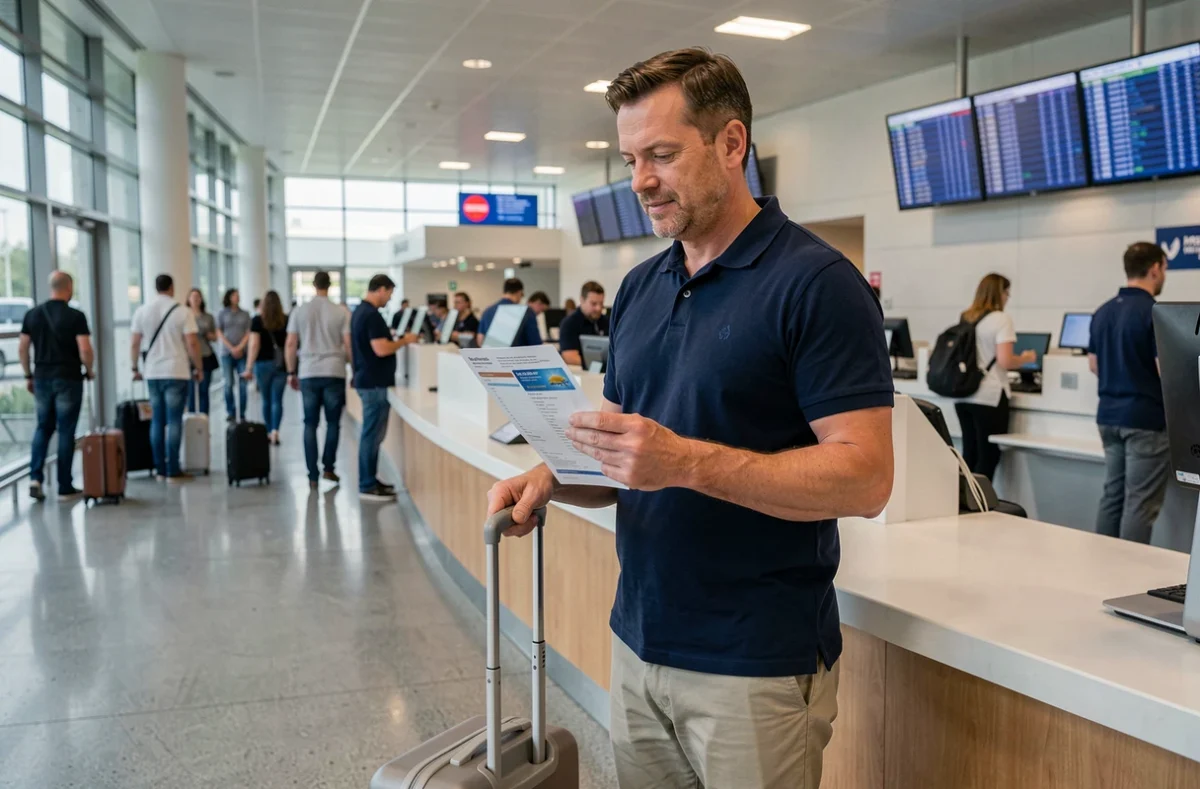 Voyageur utilisant la carte Le Petit Maltais lors de l'enregistrement à l'aéroport